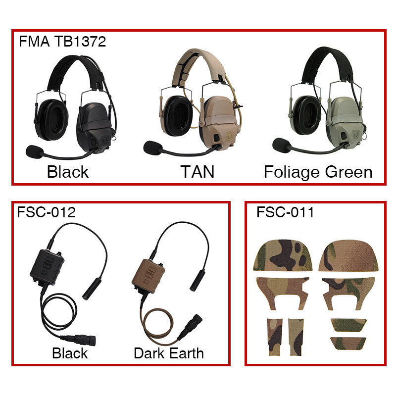 FMA & FCS AMP Tactical Headset With Communication Function Professional Noise Reduction V60 PTT Upgraded Military Wargame Noise Reduction Headset 1372