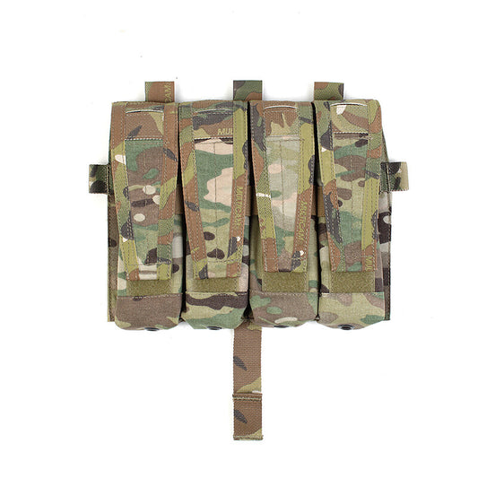 IDOGEAR PEW Tactical Quadruple Magazine Panle Pouch SMG Magazine Pouch Carrier for AVS Vest Detachable Flap SMG 9MM .45 Mag Pouch P046