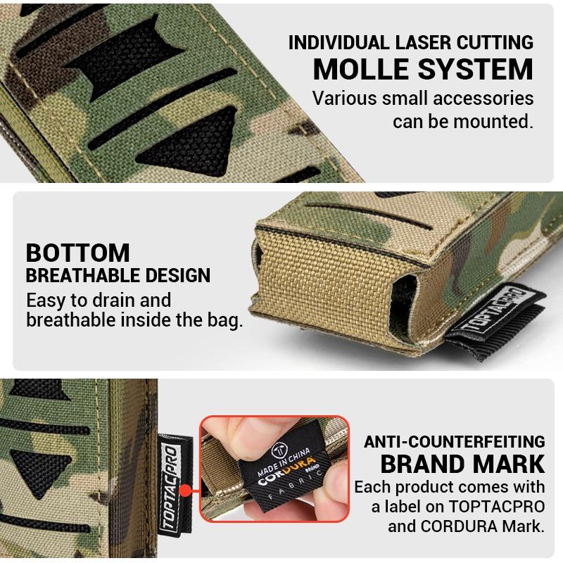 TOPTACPRO Tactical Magazine Pouch For 9mm Singel Mag Carrier MOLLE Magazine Holder Laser Cut 8513