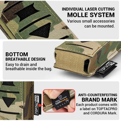 TOPTACPRO Tactical Magazine Pouch For 9mm Singel Mag Carrier MOLLE Magazine Holder Laser Cut 8513
