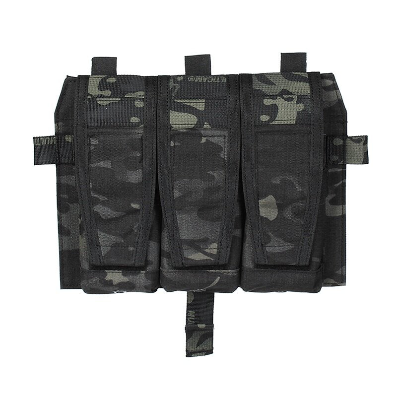 IDOGEAR PEW Tactical AVS Triple Magazine Pouch Detachable Flap M4 Magazine Pouch Hook & Loop 556 762 Mag Carrier Tactical Vest Front Panel with Mag Pouch P037 Wargame Survival Kit