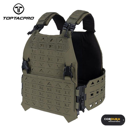 TOPTACPRO LSR Tactical Vest Quick Release Buckle Laser Cut Camouflage Plate Carrier w/ Magazine Side Pouch MOLLE 8301 Military Full Black Combat gear