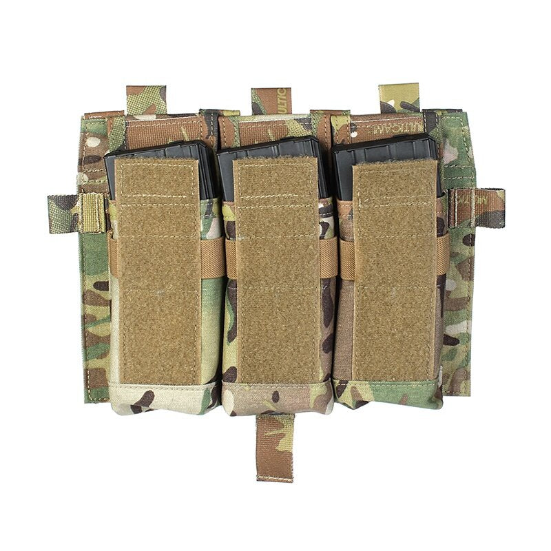 IDOGEAR PEW Tactical AVS Triple Magazine Pouch Detachable Flap M4 Magazine Pouch Hook & Loop 556 762 Mag Carrier Tactical Vest Front Panel with Mag Pouch P037 Wargame Survival Kit
