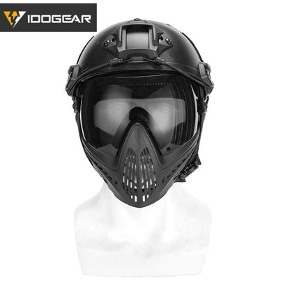 IDOGEAR Tactical Helmet with FMA F1 Full Face Mask Single Layer Military Wargame Safety Protective Helmet Anti-fog Goggle Emerson Tactical Helmet with Full Face Mask Set 5658-0022