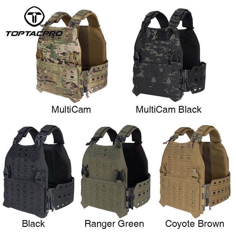 TOPTACPRO LSR Tactical Vest Quick Release Buckle Laser Cut Camouflage Plate Carrier w/ Magazine Side Pouch MOLLE 8301 Military Full Black Combat gear