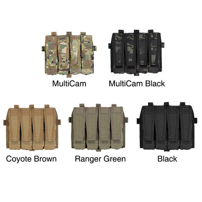 IDOGEAR PEW Tactical Quadruple Magazine Panle Pouch SMG Magazine Pouch Carrier for AVS Vest Detachable Flap SMG 9MM .45 Mag Pouch P046