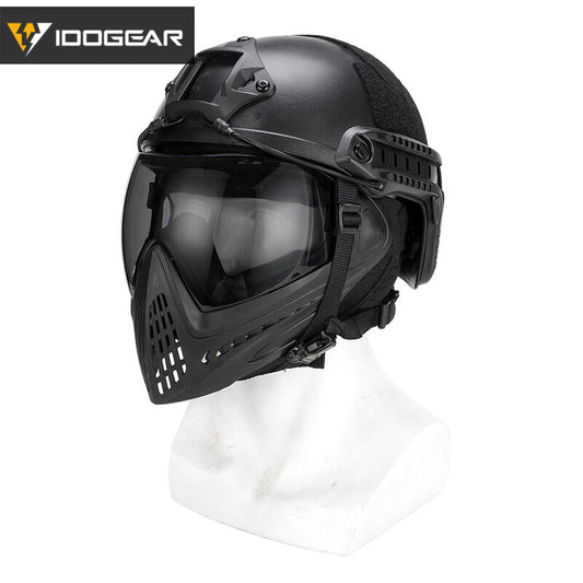 IDOGEAR Tactical Helmet & FMA F1 Full Face Mask Set with Single Layer Paintball Safety Anti-fog Goggle 5658
