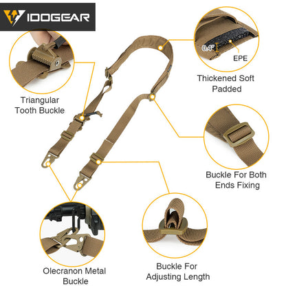 IDOGEAR Tactical Slings 2 Point Safety Sling Quick Adjust Padded Buckle Military Combat 2 Point Shoulder Strap Camera Slings Adjustable 3428