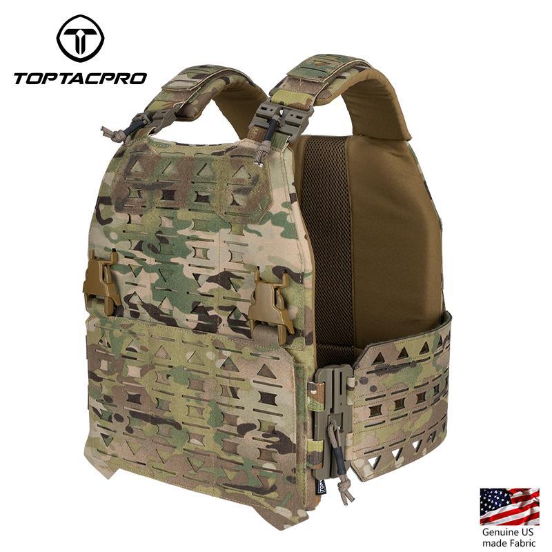 TOPTACPRO LSR Tactical Vest Quick Release Buckle Laser Cut Camouflage Plate Carrier w/ Magazine Side Pouch MOLLE 8301 Military Full Black Combat gear