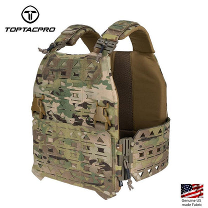 TOPTACPRO LSR Tactical Vest Quick Release Buckle Laser Cut Camouflage Plate Carrier w/ Magazine Side Pouch MOLLE 8301 Military Full Black Combat gear