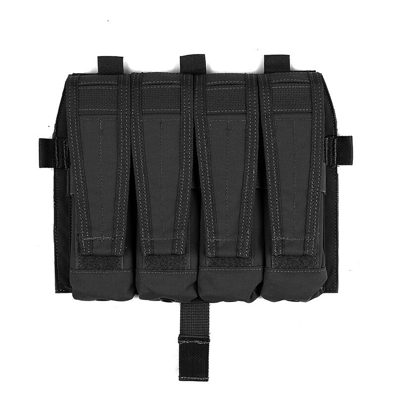 IDOGEAR PEW Tactical Quadruple Magazine Panle Pouch SMG Magazine Pouch Carrier for AVS Vest Detachable Flap SMG 9MM .45 Mag Pouch P046