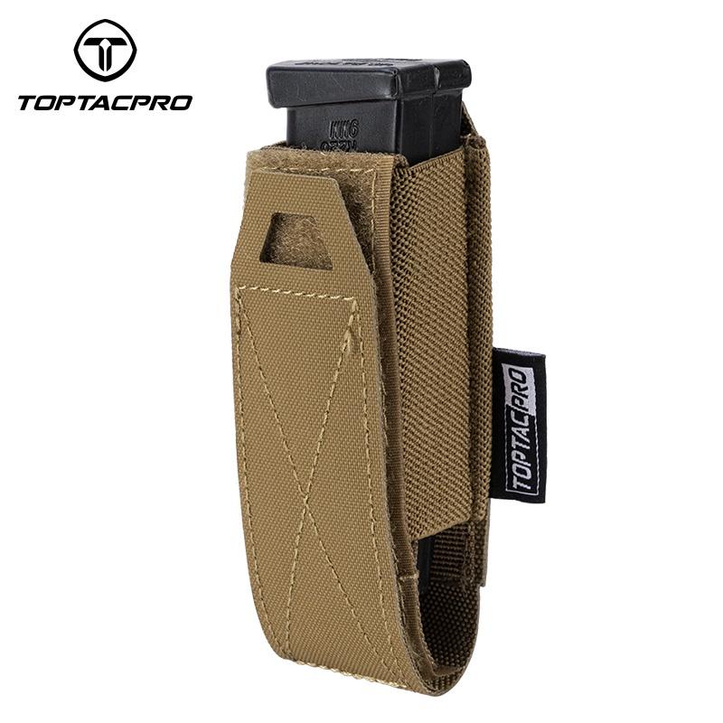 TOPTACPRO Tactical Single Magazine Pouch for 9mm Mag MOLLE SMG Mag Holder Laser Cut Quick Release Military Training Camo Mag Pouch 8501