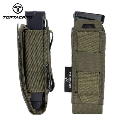 TOPTACPRO Tactical Single Magazine Pouch for 9mm Mag MOLLE SMG Mag Holder Laser Cut Quick Release Military Training Camo Mag Pouch 8501