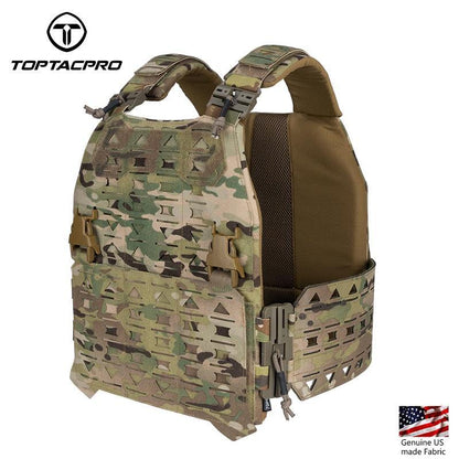 TOPTACPRO LSR Tactical Vest Quick Release Buckle Laser Cut Camouflage Plate Carrier w/ Magazine Side Pouch MOLLE 8301 Military Full Black Combat gear