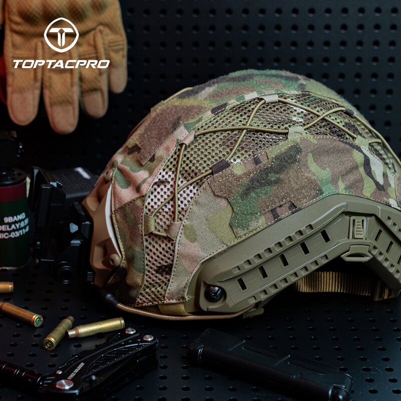 TOPTACPRO Tactical Helmet Cover for FAST Helmet 500D Cordura Nylon Military Camo Headwear Hoop & Look 8801