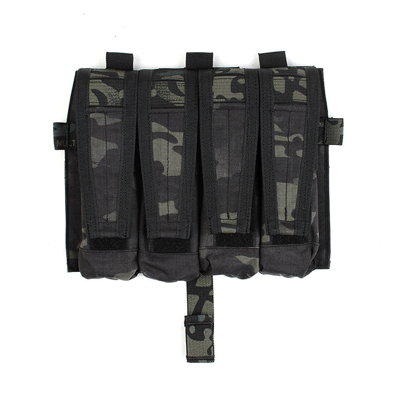 IDOGEAR PEW Tactical Quadruple Magazine Panle Pouch SMG Magazine Pouch Carrier for AVS Vest Detachable Flap SMG 9MM .45 Mag Pouch P046