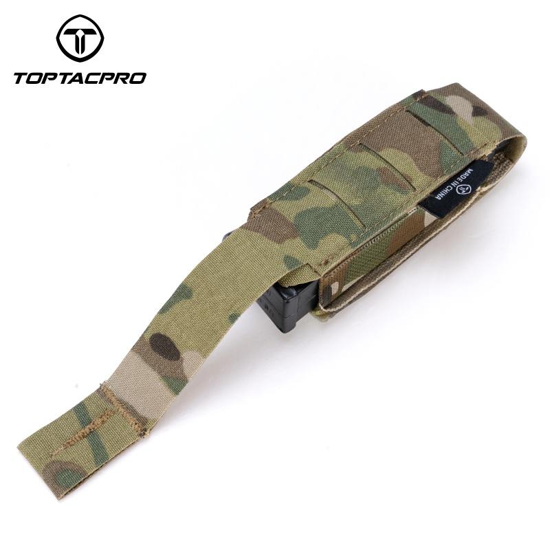 TOPTACPRO Tactical Single Magazine Pouch for 9mm Mag MOLLE SMG Mag Holder Laser Cut Quick Release Military Training Camo Mag Pouch 8501