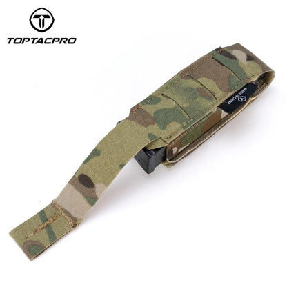 TOPTACPRO Tactical Single Magazine Pouch for 9mm Mag MOLLE SMG Mag Holder Laser Cut Quick Release Military Training Camo Mag Pouch 8501