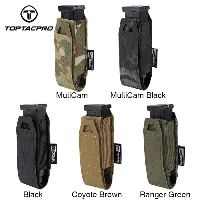 TOPTACPRO Tactical Single Magazine Pouch for 9mm Mag MOLLE SMG Mag Holder Laser Cut Quick Release Military Training Camo Mag Pouch 8501