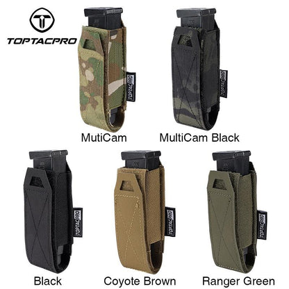TOPTACPRO Tactical Single Magazine Pouch for 9mm Mag MOLLE SMG Mag Holder Laser Cut Quick Release Military Training Camo Mag Pouch 8501