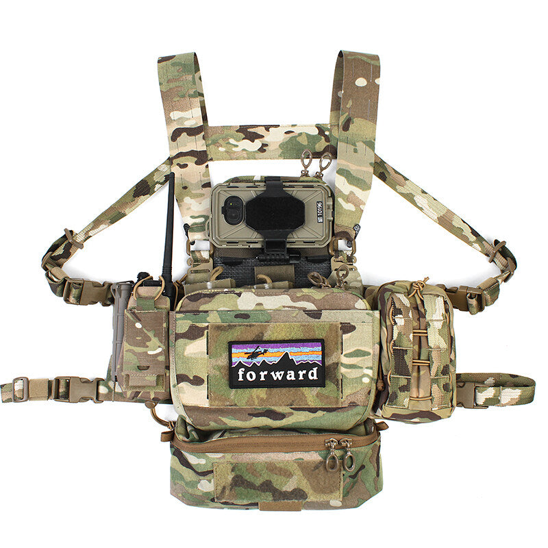 IDOGEAR PEW Tactical ATAK Chest Rig Hanging Panel Ferro Style Molle Military Chest Expansion Panel MK4 D3CRM Camouflage OT60 Wargame Survival Kit