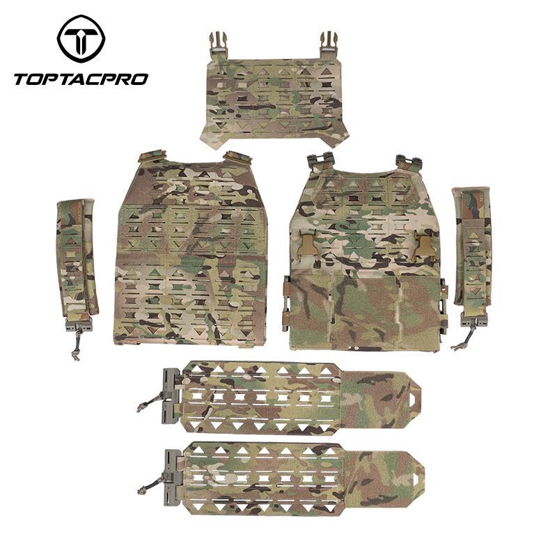 TOPTACPRO LSR Tactical Vest Quick Release Buckle Laser Cut Camouflage Plate Carrier w/ Magazine Side Pouch MOLLE 8301 Military Full Black Combat gear
