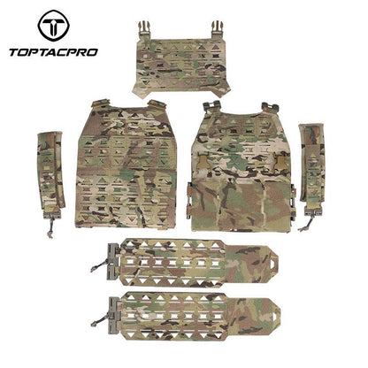 TOPTACPRO LSR Tactical Vest Quick Release Buckle Laser Cut Camouflage Plate Carrier w/ Magazine Side Pouch MOLLE 8301 Military Full Black Combat gear