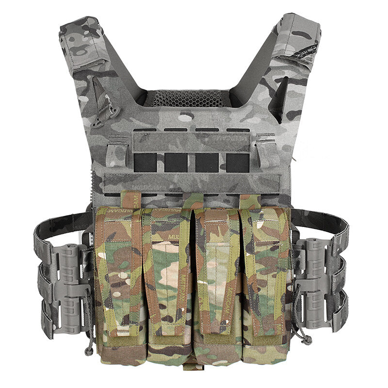 IDOGEAR PEW Tactical Quadruple Magazine Panle Pouch SMG Magazine Pouch Carrier for AVS Vest Detachable Flap SMG 9MM .45 Mag Pouch P046