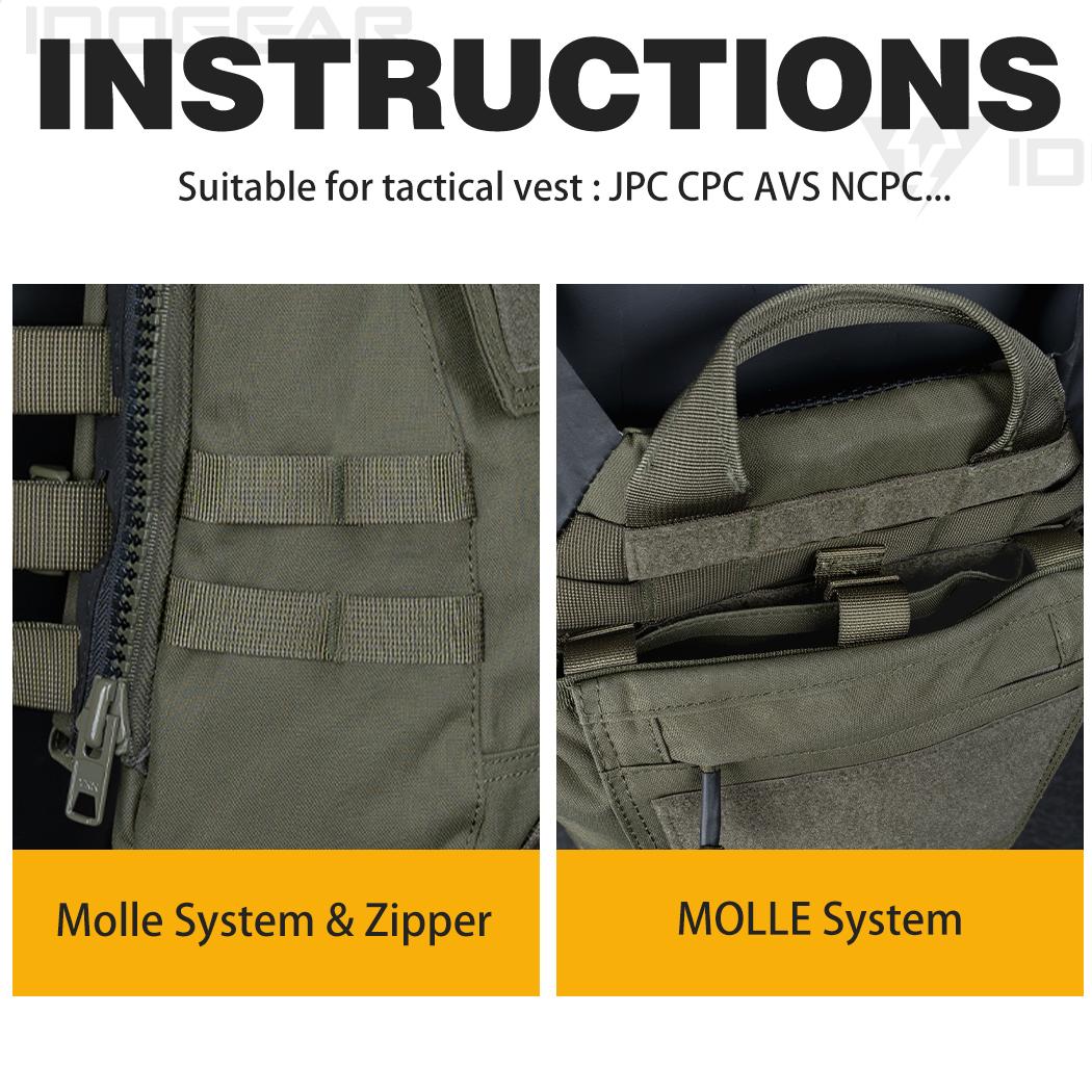 IDOGEAR Tactical Zip on Panel Pouch Military Molle Backpack Plate Carrier Bag For CPC AVS JPC2.0 NCPC Vest 3531