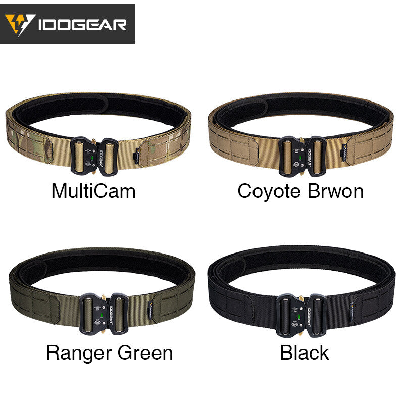 IDOGEAR 2 Inches Tactical Belt Laser Quick Release Metal Buckle Belt Set Outer Belt + Inner Belt with 4 Pouches Soft Shell 9mm 556 Magazine Pouch , Dump Pouch , Medical Pouch