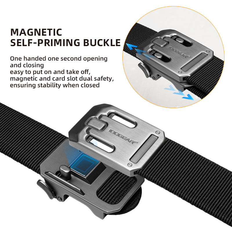 IDOGEAR 1.5" Nylon Ratchet Belts with Magnetic Buckle Quick-Release Casual 3446