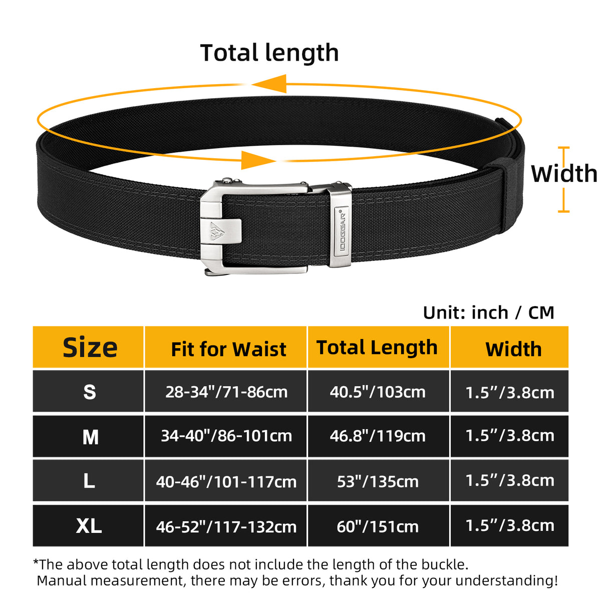 IDOGEAR 1.5" Ratchet Belt Quick Release No-Hole All-match Nylon Belts 3543