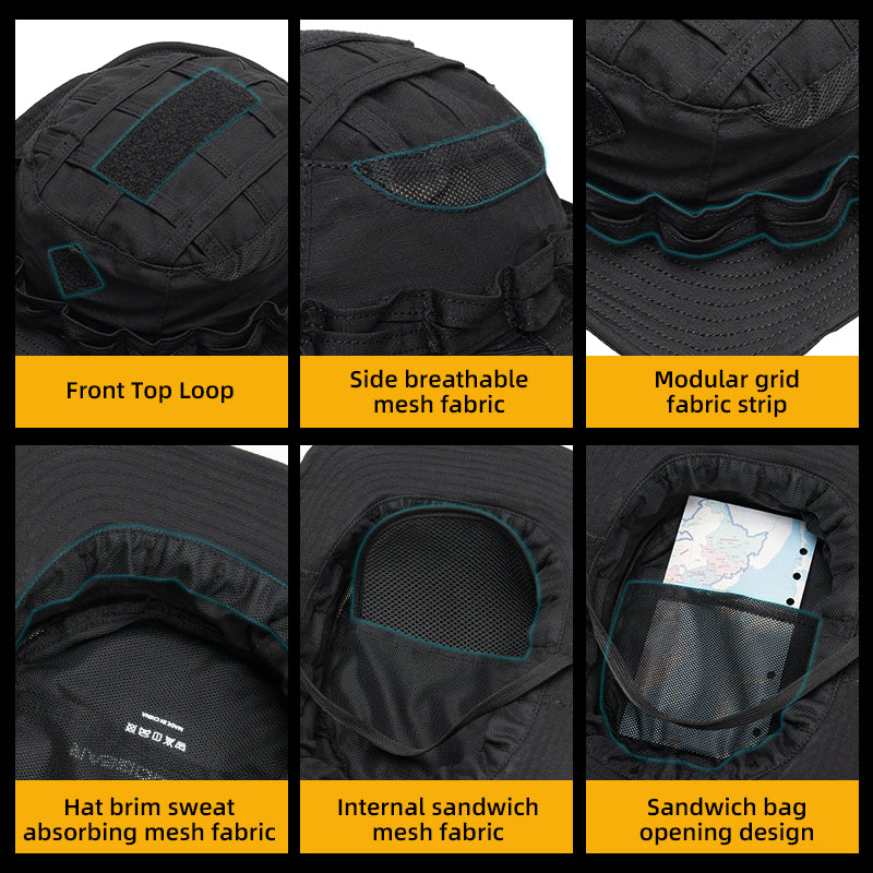 IDOGEAR UFS Boonie Hat Wide Brim Sun Protection Hat Waterproof Grid Fabric with Pocket 3623
