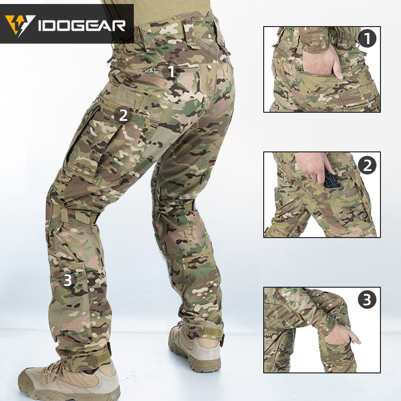 IDOGEAR Combat UFS Flex Pants Tactical Pants w/ Knee Pads Camo Trousers For Military, Airsoft, Shooting Sports  3209