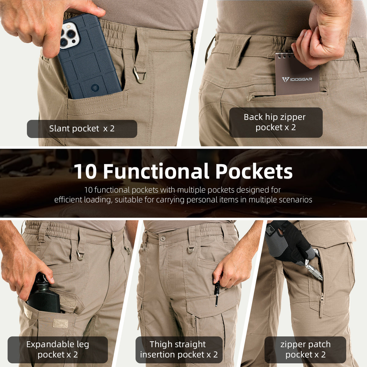 IDOGEAR Flex Pants IP5 Water Repellent Ripstop Water-Resistant Cargo Pants for Duty Sports 3221