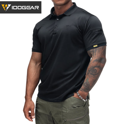 IDOGEAR Men's Tactical T-Shirt Short Sleeve Polo Shirt Quick Dry Plain Polo Shirt Breathable Lapel Neck Top 3113