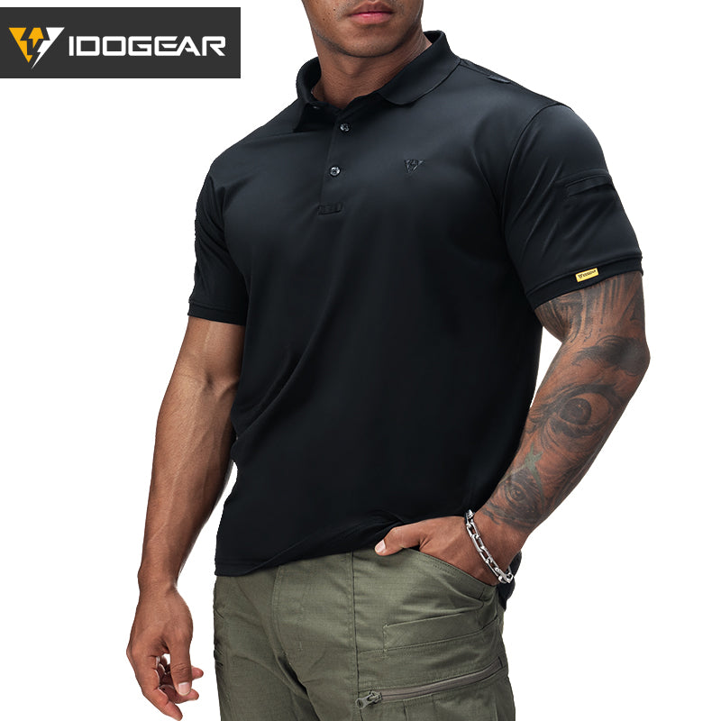 IDOGEAR Men's Tactical T-Shirt Short Sleeve Polo Shirt Quick Dry Plain Polo Shirt Breathable Lapel Neck Top 3113