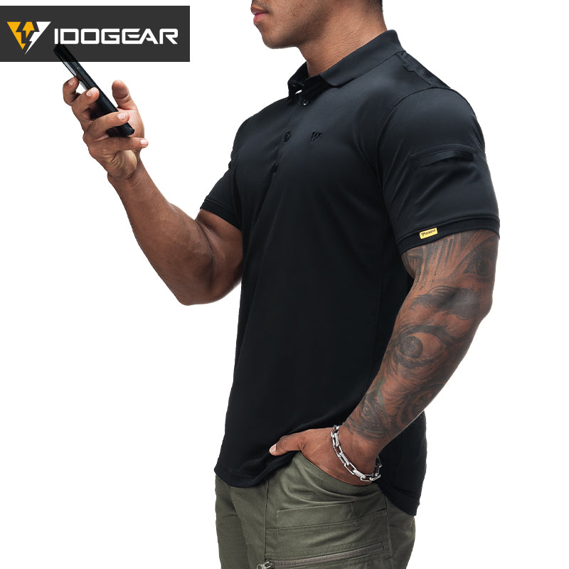 IDOGEAR Men's Tactical T-Shirt Short Sleeve Polo Shirt Quick Dry Plain Polo Shirt Breathable Lapel Neck Top 3113