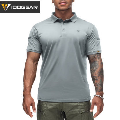 IDOGEAR Men's Tactical T-Shirt Short Sleeve Polo Shirt Quick Dry Plain Polo Shirt Breathable Lapel Neck Top 3113