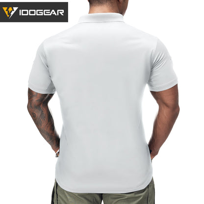 IDOGEAR Men's Tactical T-Shirt Short Sleeve Polo Shirt Quick Dry Plain Polo Shirt Breathable Lapel Neck Top 3113