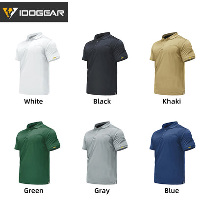 IDOGEAR Men's Tactical T-Shirt Short Sleeve Polo Shirt Quick Dry Plain Polo Shirt Breathable Lapel Neck Top 3113