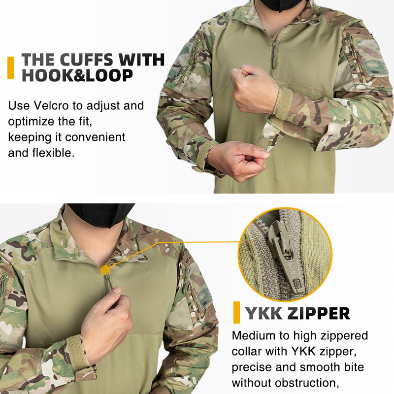IDOGEAR Men's Tactical Combat Shirt and Pants Set Long Sleeve Multicam Hunting Military Uniform 1/4 Zip UT3011