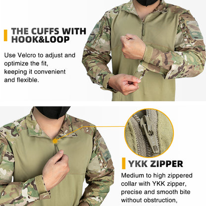 IDOGEAR Men's Tactical Combat Shirt and Pants Set Long Sleeve Multicam Hunting Military Uniform 1/4 Zip UT3011
