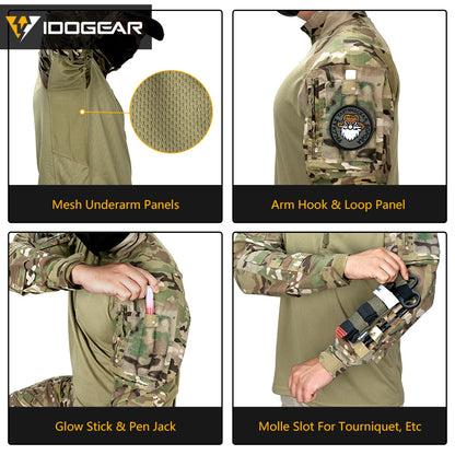 IDOGEAR UFS Tactical Shirt BDU Combat Clothes With Elbow Pads with Arm Big Pockets Slight Elasticity Shirt Breathable Top 3116