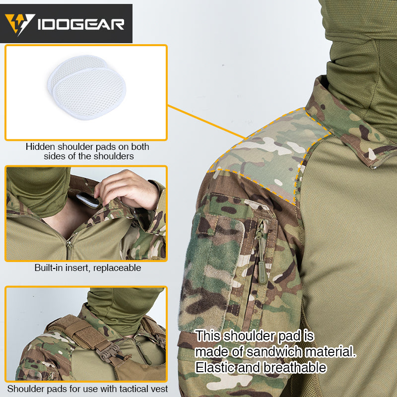IDOGEAR UFS Tactical Shirt BDU Combat Clothes With Elbow Pads with Arm Big Pockets Slight Elasticity Shirt Breathable Top 3116