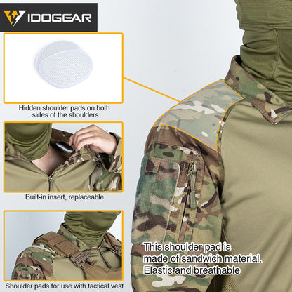 IDOGEAR UFS Tactical Shirt BDU Combat Clothes With Elbow Pads with Arm Big Pockets Slight Elasticity Shirt Breathable Top 3116
