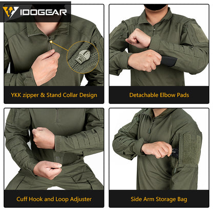 IDOGEAR UFS Tactical Shirt BDU Combat Clothes With Elbow Pads with Arm Big Pockets Slight Elasticity Shirt Breathable Top 3116