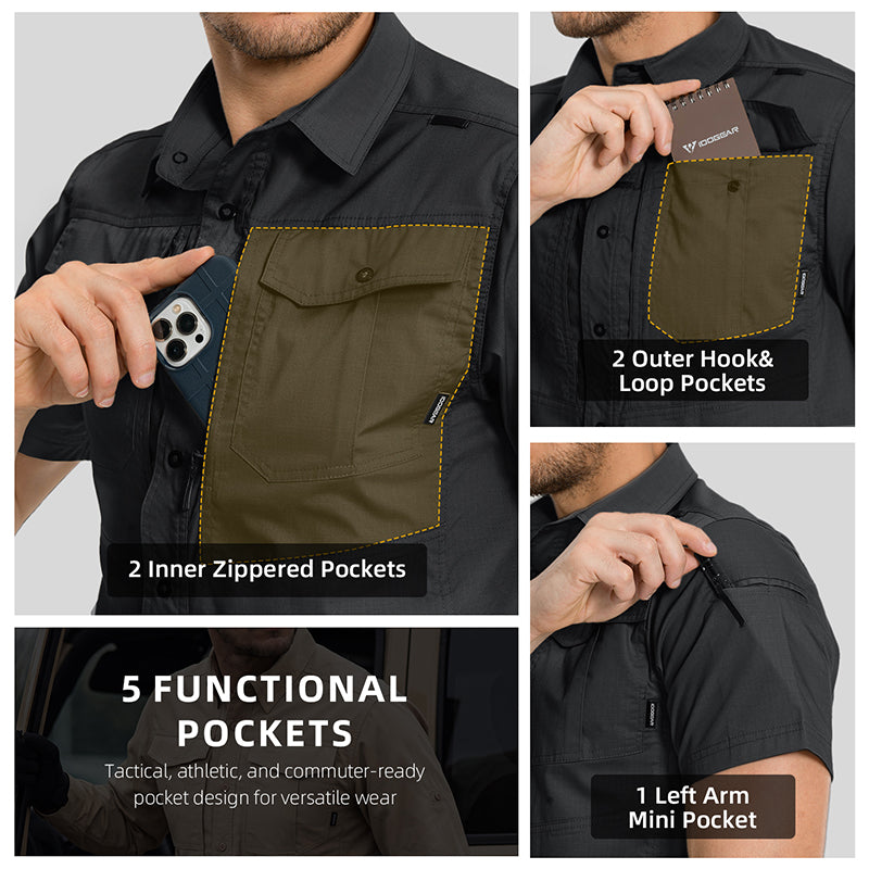 IDOGEAR Men's Ripstop Short Sleeve Work Shirt Breathable Outdoor Hiking Shirt 3121