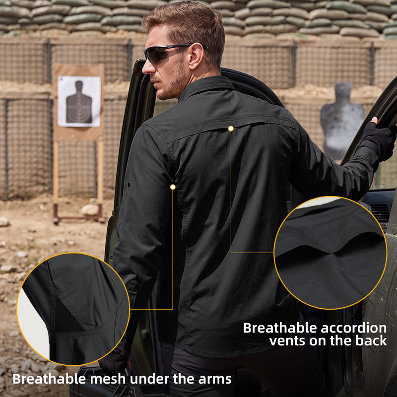 IDOGEAR Men's Long Sleeve Work Shirt with Convertible Roll‑Up Sleeve Breathable Ripstop Casual Shirt 3124