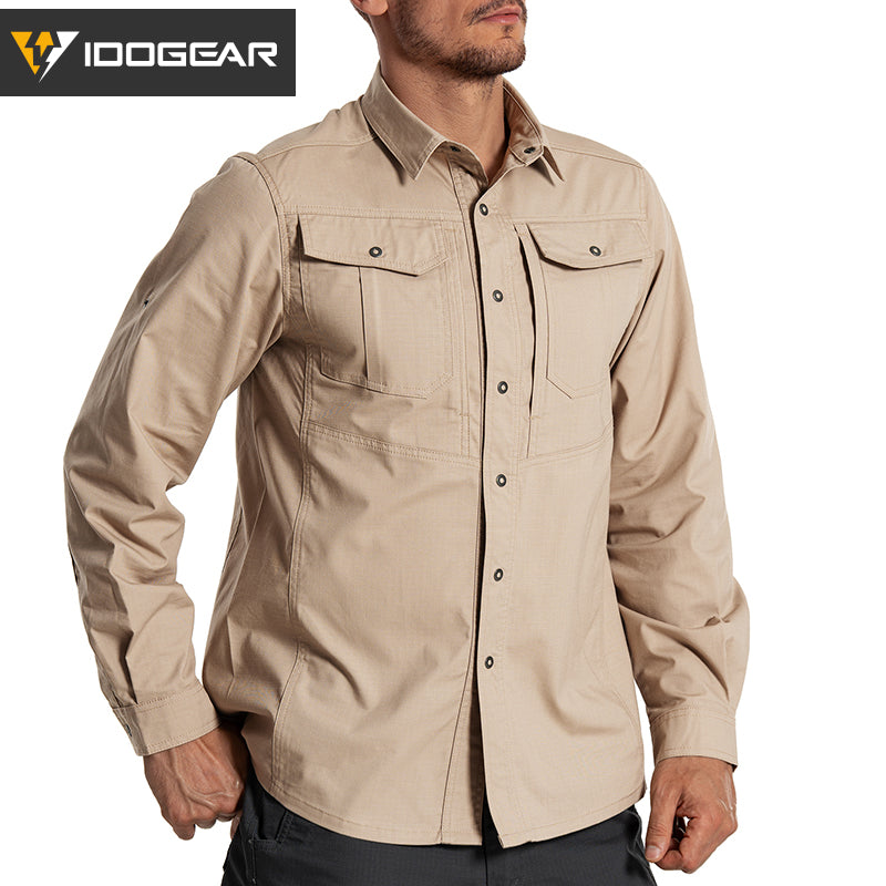 IDOGEAR Men's Long Sleeve Work Shirt with Convertible Roll‑Up Sleeve Breathable Ripstop Casual Shirt 3124